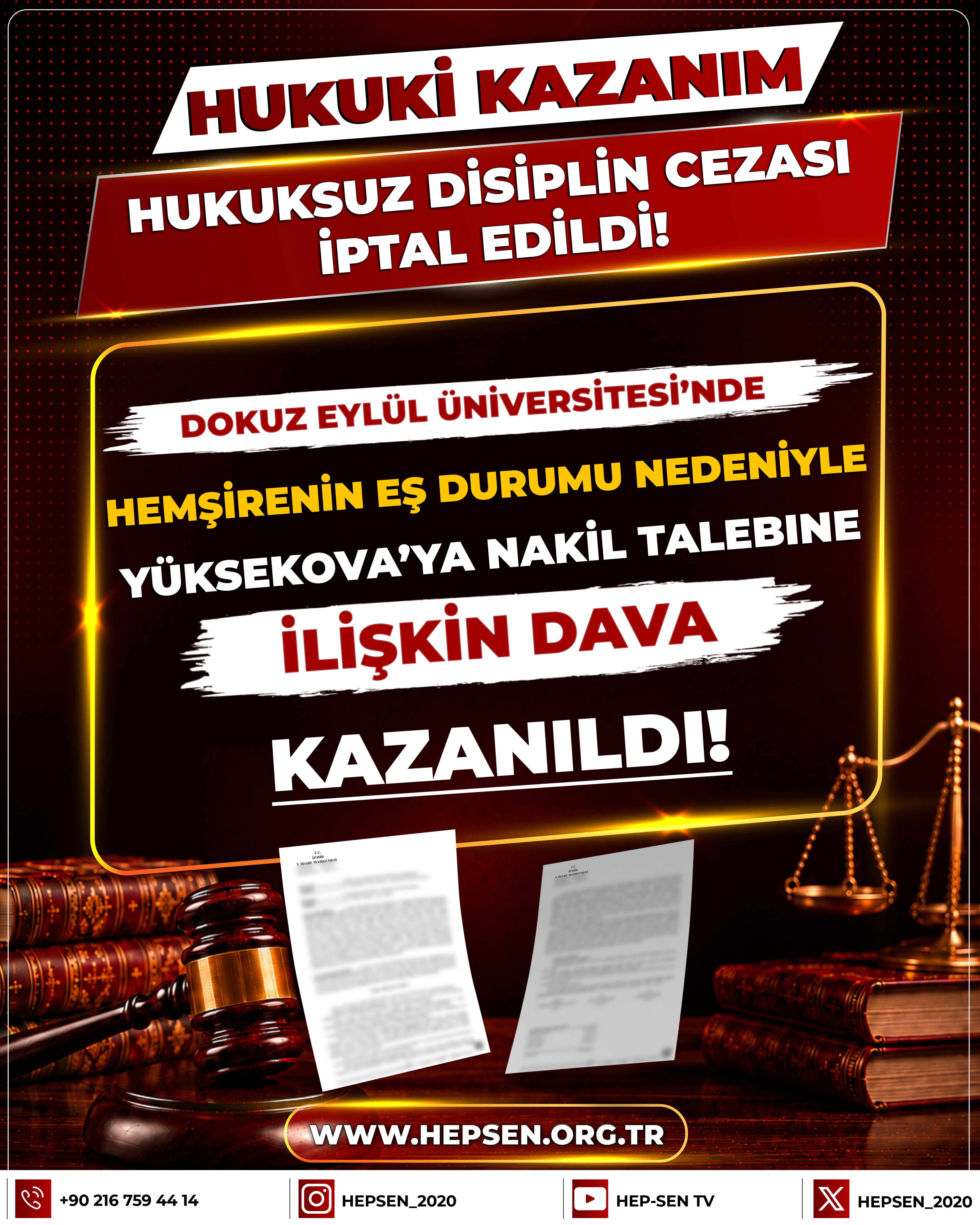 Dokuz Eylül Üniversitesi’nde Hemşirenin Eş Durumu Nedeniyle Yüksekova’ya Nakil Talebine İlişkin Dava Kazanıldı